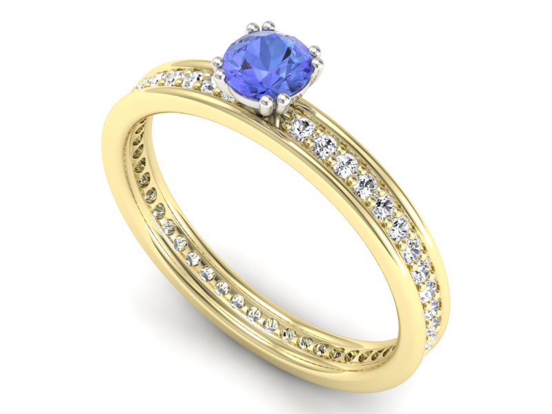 Złoty pierścionek z tanzanitem i brylantami - p16517zbt — zdjęcie 3