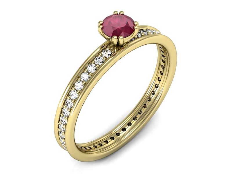 Złoty pierścionek z rubinem i brylantami złoto proba 585 - p16517zr