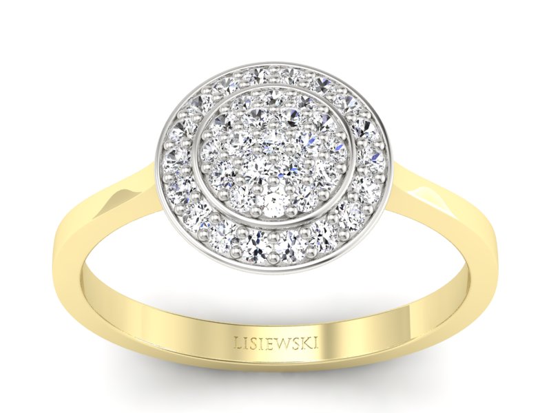 Złoty pierścionek z brylantami żółte białe złoto - p16521zb