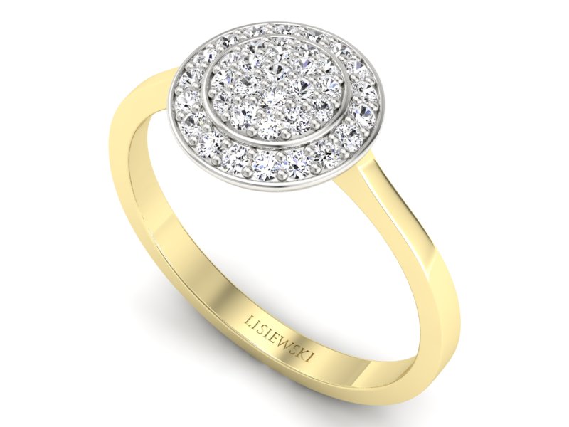 Złoty pierścionek z brylantami żółte białe złoto - p16521zb — zdjęcie 3