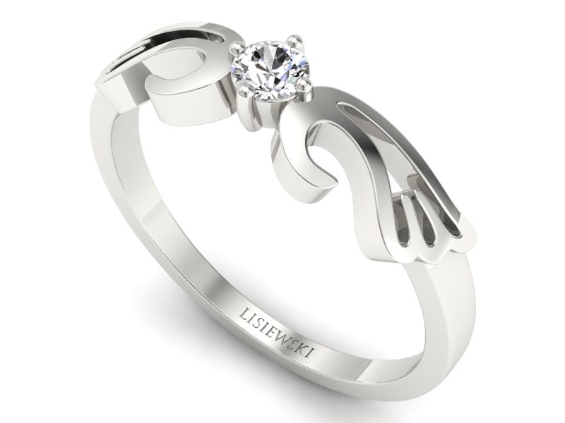 Złoty pierścionek z brylantem białe złoto - p16534b — zdjęcie 3