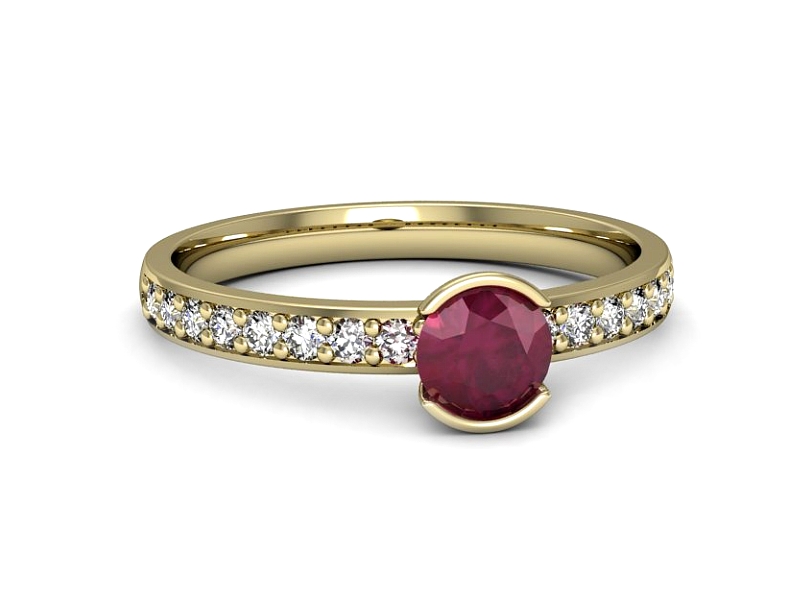 Złoty pierścionek z rubinem i brylantami - p16540zr — zdjęcie 2
