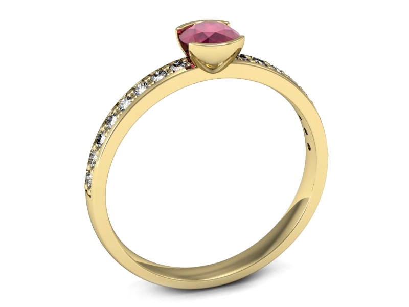 Złoty pierścionek z rubinem i brylantami - p16540zr — zdjęcie 3