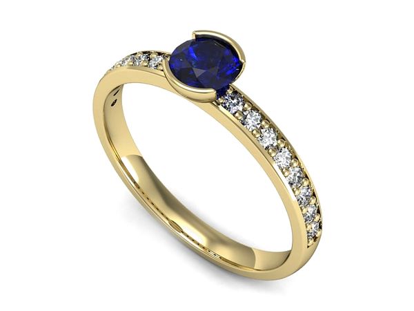 Złoty pierścionek z szafirem i diamentami złoto proba 585 - p16540zszc- 1