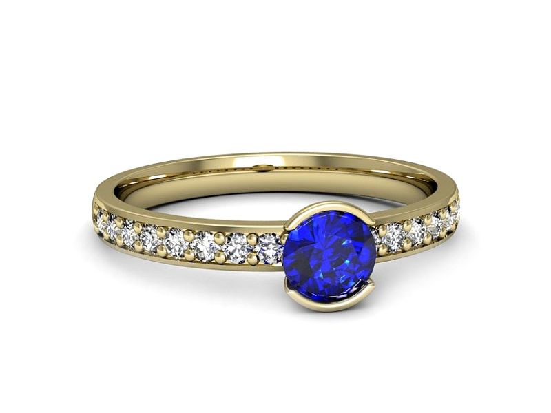 Złoty pierścionek z szafirem i diamentami - p16540zszc - 2