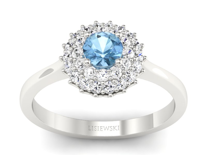 Pierścionek z topazem i brylantami białe złoto - p16546btp