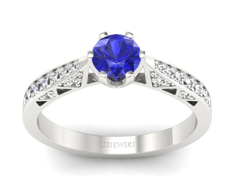 Pierścionek z szafirem i brylantami białe złoto - p16548bszc