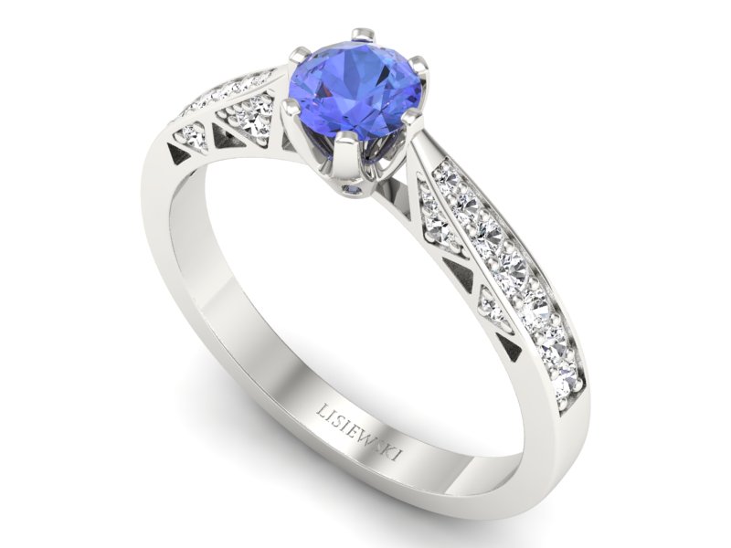 Pierścionek z tanzanitem białe złoto i brylantami - p16548bt — zdjęcie 3