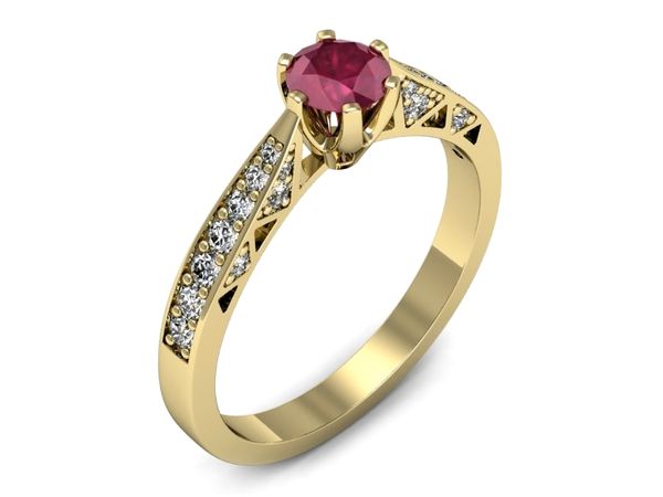 Złoty pierścionek z rubinem i brylantami złoto proba 585 - p16548zr- 1