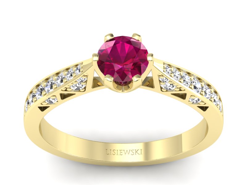 Złoty pierścionek z rubinem i brylantami - p16548zr