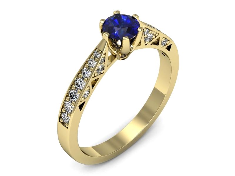 Złoty pierścionek z szafirem i diamentami złoto proba 585 - p16548zszc