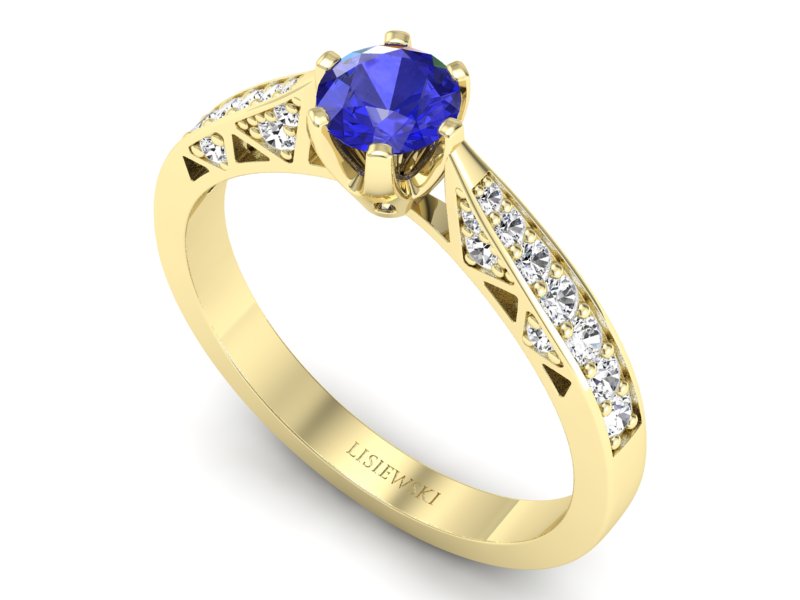 Złoty pierścionek z szafirem i diamentami - p16548zszc — zdjęcie 3