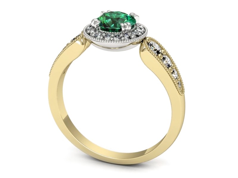 Złoty pierścionek ze szmaragdem i diamentami - p16551zbsm — zdjęcie 3