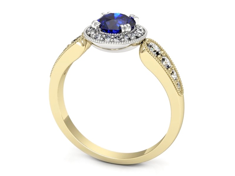 Pierścionek z szafirem i diamentami - p16551zbszc — zdjęcie 3