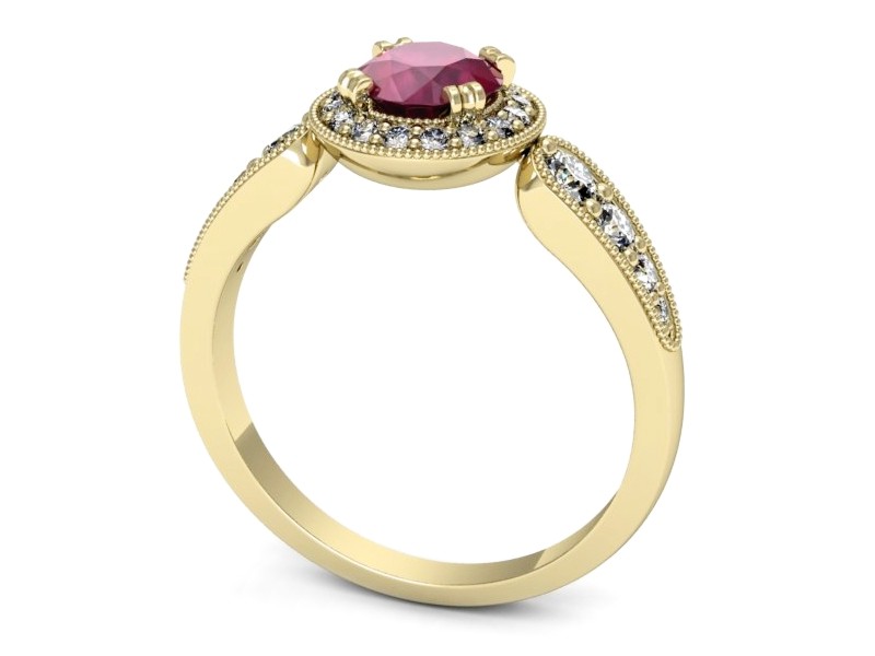 Pierścionek z rubinem i brylantami żółte złoto - p16551zr — zdjęcie 3