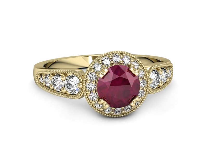Pierścionek z rubinem i brylantami żółte złoto - p16551zr — zdjęcie 2