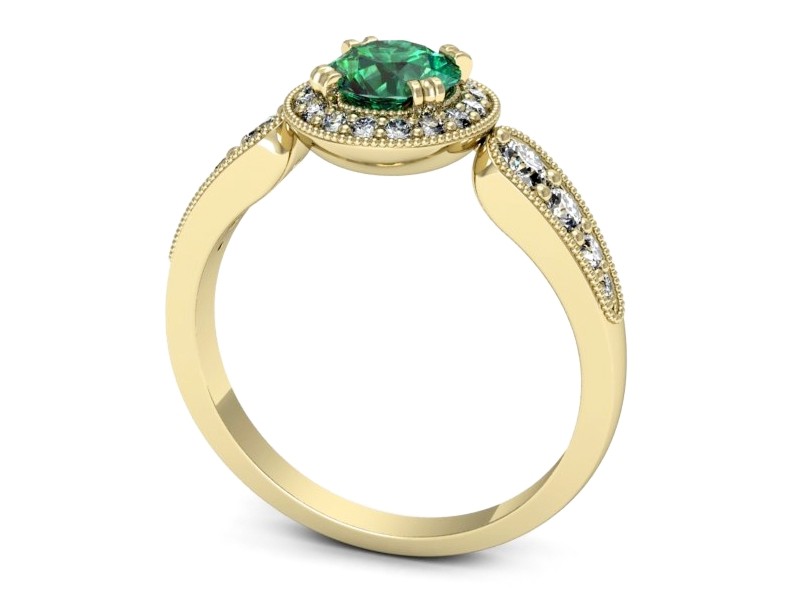 Złoty pierścionek ze szmaragdem i diamentami - p16551zsm — zdjęcie 3