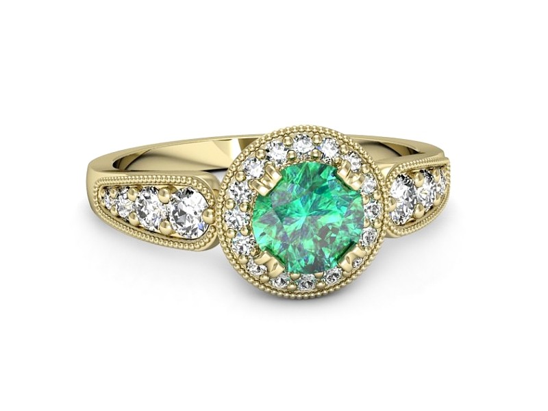 Złoty pierścionek ze szmaragdem i diamentami - p16551zsm — zdjęcie 2