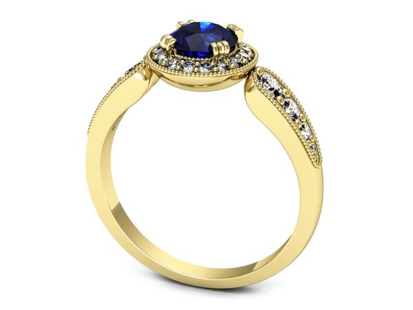 Złoty pierścionek z szafirem i diamentami - p16551zszc