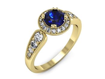 Złoty pierścionek z szafirem i diamentami - p16551zszc - 1