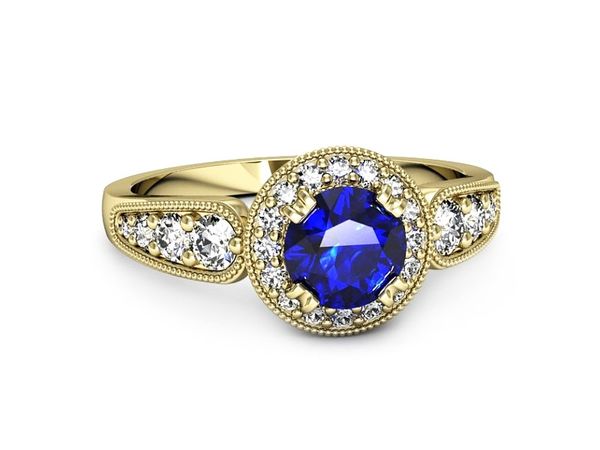 Złoty pierścionek z szafirem i diamentami - p16551zszc