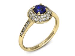 Złoty pierścionek z szafirem i diamentami - p16563zszc