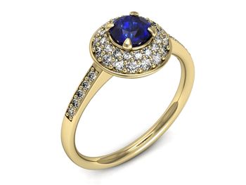 Złoty pierścionek z szafirem i diamentami - p16563zszc - 1