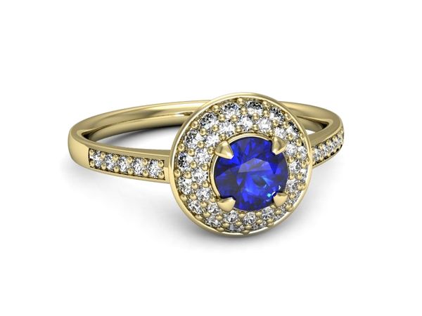 Złoty pierścionek z szafirem i diamentami - p16563zszc