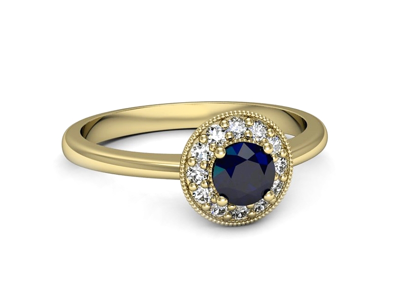 Złoty pierścionek z szafirem i diamentami - p16565zsz — zdjęcie 2