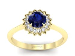 Złoty pierścionek z szafirem i diamentami - p16566zsz