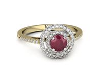 Pierścionek z rubinem i diamentami w białym i żółtym złocie - p16567zbr- 2