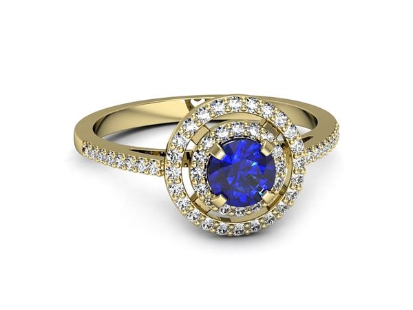 Złoty pierścionek z szafirem i diamentami - p16567zszc