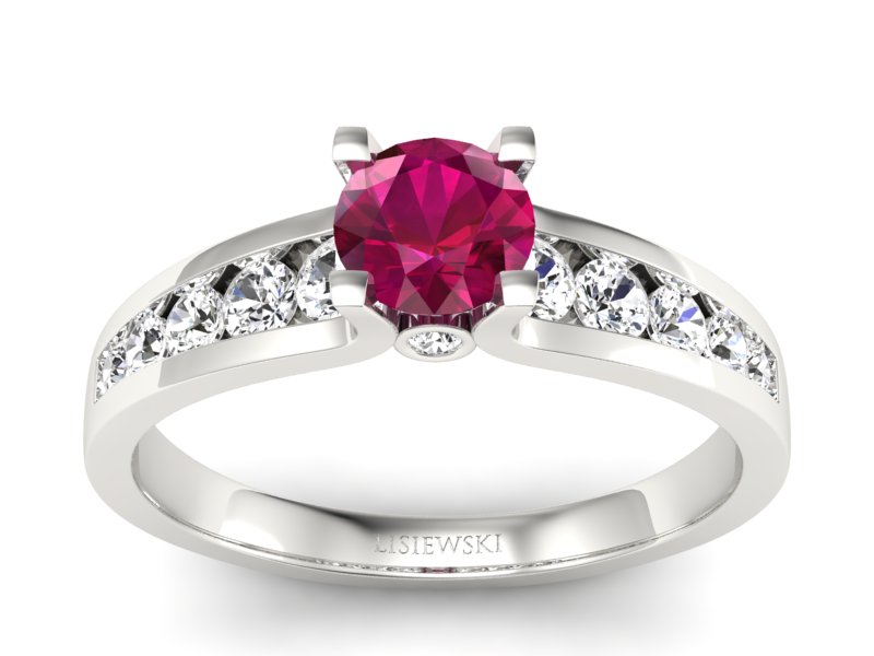 Pierścionek z rubinem i brylantami białe złoto - p16571br
