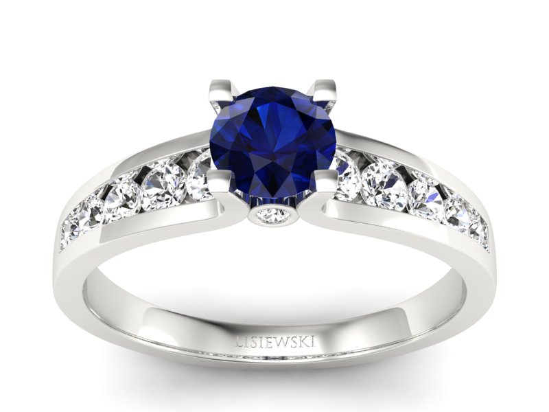 Pierścionek z szafirem i brylantami białe złoto - p16571bsz