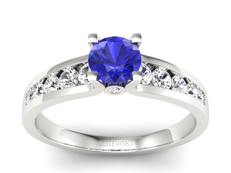Pierścionek z szafirem i brylantami białe złoto - p16571bszc