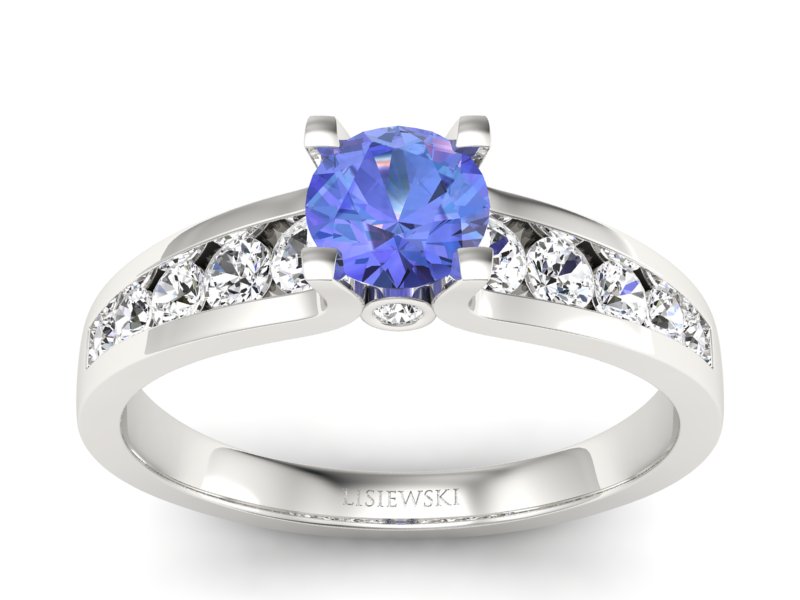 Pierścionek z tanzanitem białe złoto z brylantami - p16571bt