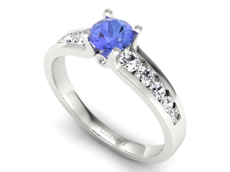 Pierścionek z tanzanitem białe złoto z brylantami - p16571bt — zdjęcie 3
