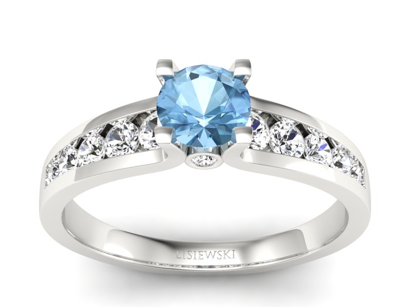 Pierścionek z topazem i brylantami białe złoto - p16571btp