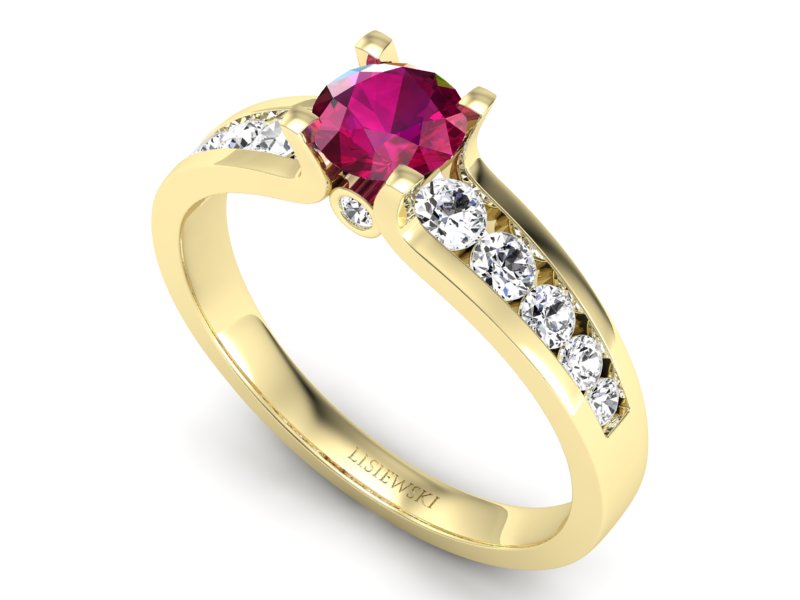 Pierścionek z rubinem i brylantami żółte złoto - p16571zr — zdjęcie 3