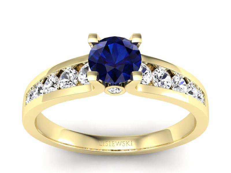Złoty pierścionek z szafirem i diamentami - p16571zsz