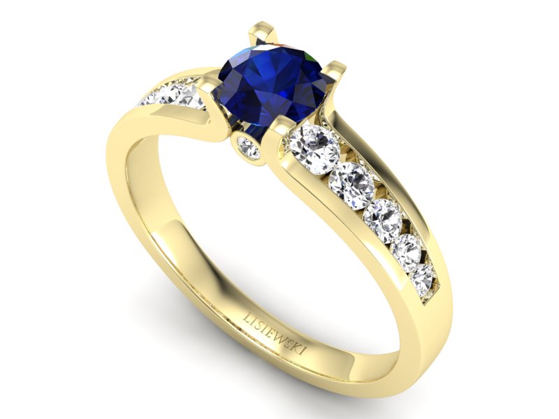 Złoty pierścionek z szafirem i diamentami - p16571zsz — zdjęcie 3