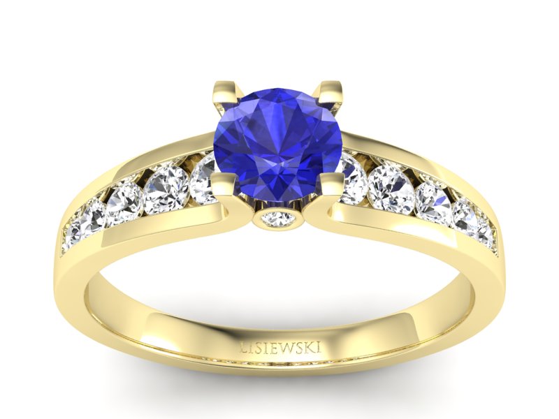 Złoty pierścionek z szafirem i brylantami - p16571zszc