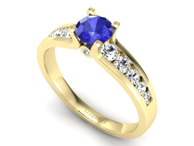 Złoty pierścionek z szafirem i brylantami - p16571zszc — zdjęcie 3