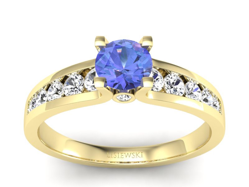 Pierścionek z tanzanitem i brylantami żółte złoto - p16571zt
