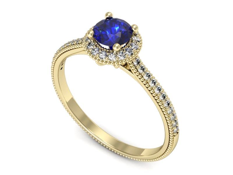 Złoty pierścionek z szafirem i diamentami - p16572zszc - 1