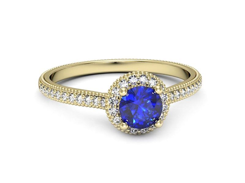 Złoty pierścionek z szafirem i diamentami - p16572zszc - 2