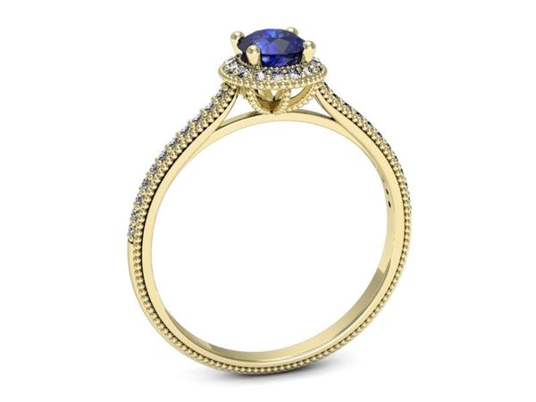 Złoty pierścionek z szafirem i diamentami - p16572zszc