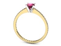 Pierścionek z rubinem i diamentami w białym i żółtym złocie - p16574zbr- 3