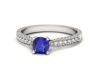 Pierścionek z szafirem i brylantami z białego złota 585 - p16580bszc- 2