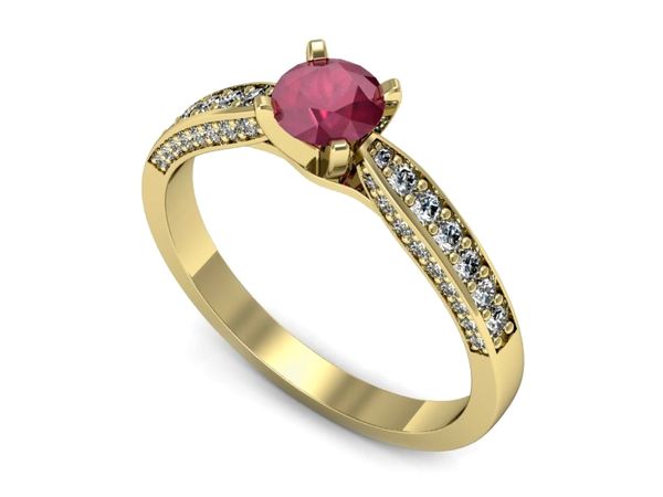 Złoty pierścionek z rubinem i brylantami złoto proba 585 - p16580zr- 1